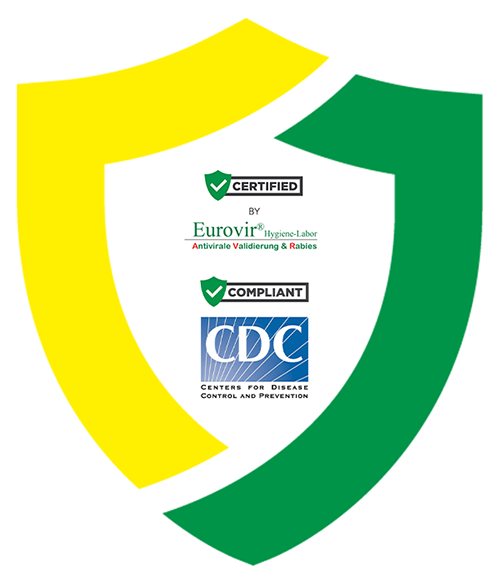 Image of a shield showing certifications in the middle
